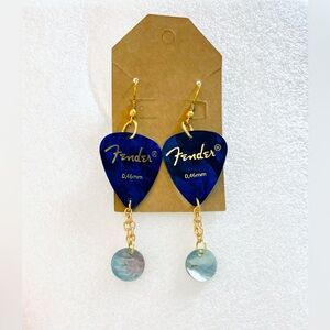 Blue Fender guitar pick earrings